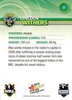 2009 Select NRL Champions #37 Lincoln Withers Back